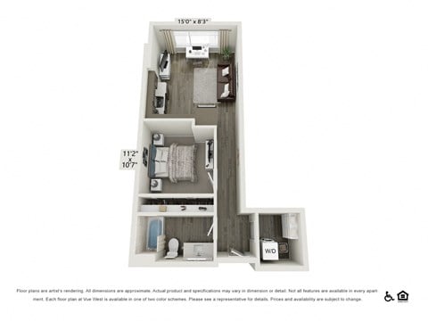 Floor plan for studio, 1 bath, 650 sqft